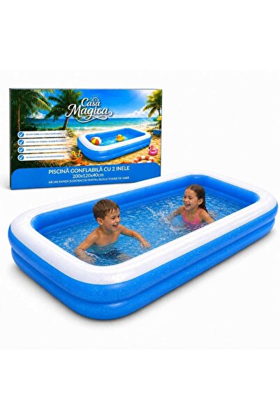 Issa Piscina Gonflabila cu 2 Inele, 200x120x40cm, din Material PVC Rezistent