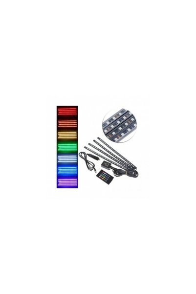 Aca Lumini ambientale RGB cu 12 LED-uri pentru mașină, Viziune reflectată, Telecomandă, Cablaj inclus