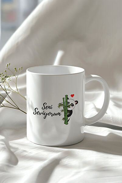 Mio Life 330ml Printed White Ceramic Mug with Panda Figure Special for Lovers