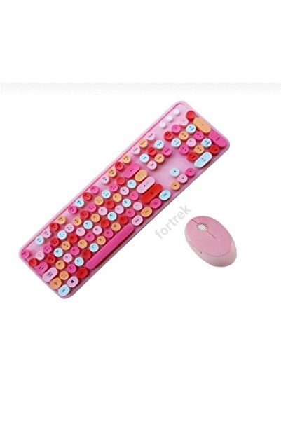 fortrek Renkli Daktilo Tuşlu Kablosuz Q Multimedia Klavye + Mouse Set 104 Tuş...
