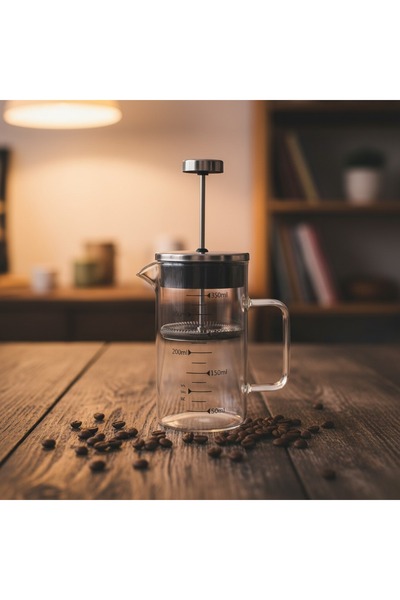 Keyfi Sepet French Press Kahve Demleme Potu 300 ML Cam Bitki Çayı ve Filtre K...