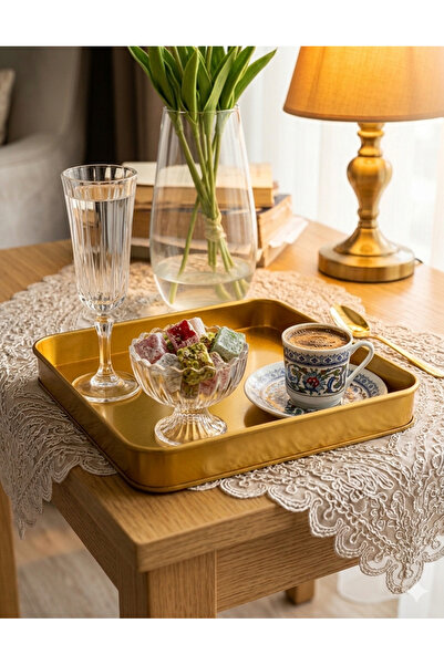 Eylül's Home 6'lı Gold Kare Sunum Tepsisi, (24×24) Sunumluk, Tepsi
