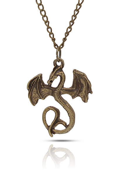 kolbi Winged Dragon Pendant Necklace with Fantastic Dragon Figure - Antique Y...
