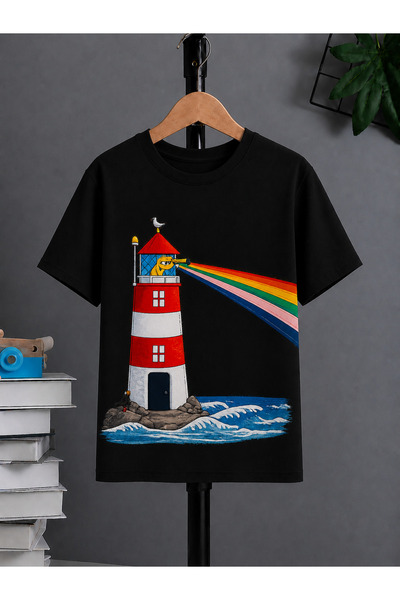 VODEXA Tricou oversize unisex cu imprimeu Lighthouse, 100% bumbac, croială co...