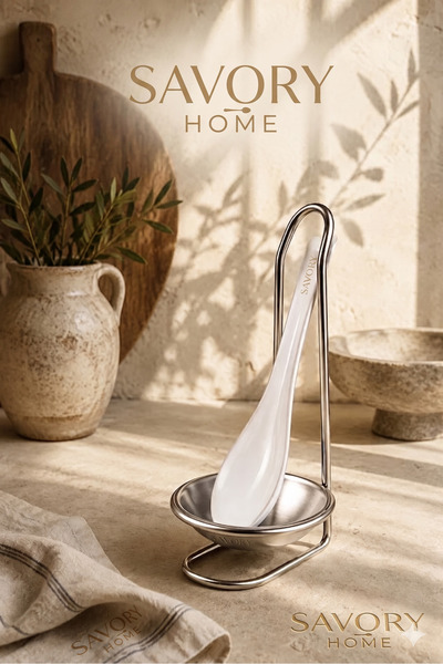 savory home 1 Adet Paslanmaz Çelik Kepçe ve Kaşık Standı – Mutfak Tezgahı İçi...