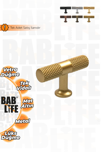 bablife Vetra Düğme Mat Altın Tek Vidalı Metal Lüks Çekmece Dolap Mobilya Kul...