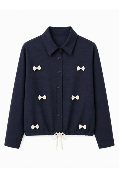 Generic Brand Bow Detailed Comfortable Fit Long Sleeve Lace-Up Women's Shirt