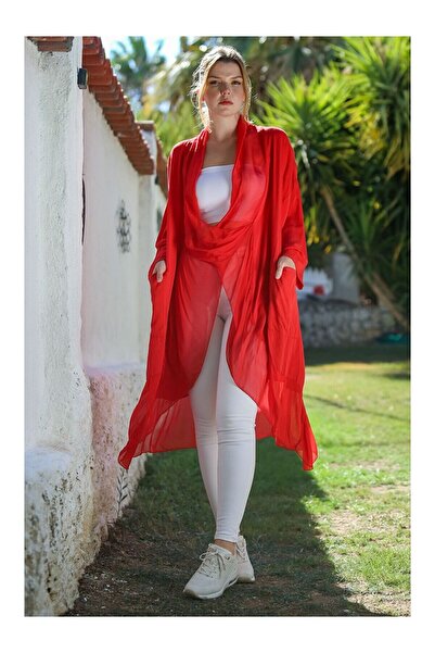 LC Waikiki Nevavm Italian Flame Red Double Breasted Collar Long Sleeve Pocket...