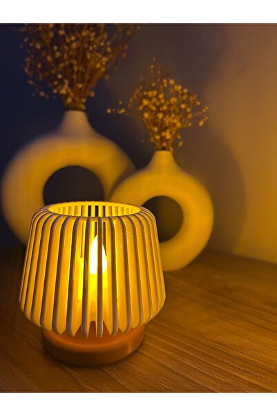 zulya Modern Çizgili LED Mumluk &Ortam Aydınlatıcı 9x9,5 cm