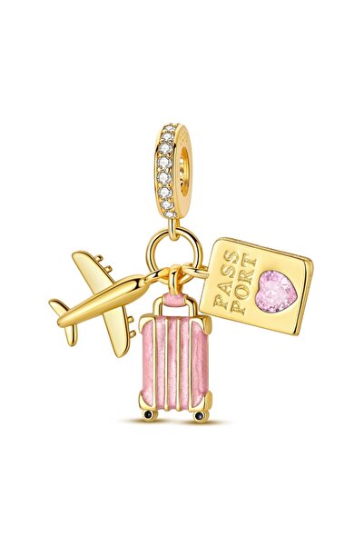 Choice18 KTC1691-GD Hot 925 Sterling Silver Gold Charm Bead Pendant Airplane ...