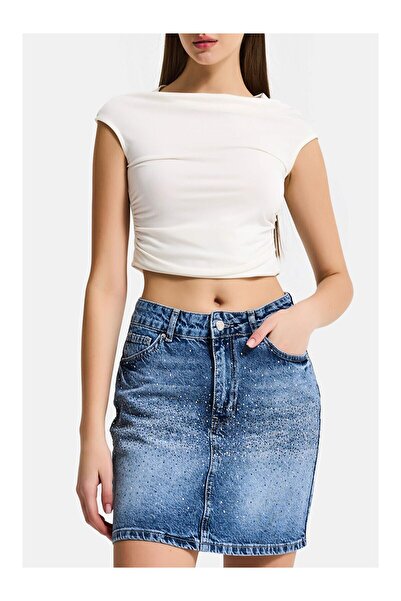 LC Waikiki Nevavm Women's Blue T2-4S6-4 Straight Fit Shiny Stone Special Desi...