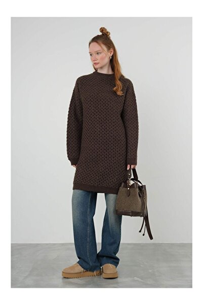 LC Waikiki Nevavm Difference in Price Spider Braided Sweater Long Bitter Coffee