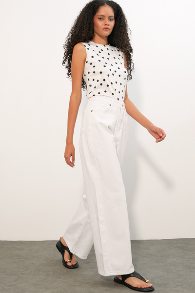 Bigdart Women's Wide Leg High Waist Palazzo Jeans 6656 - White
