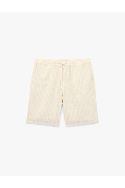 Koton Linen Blend Striped Bermuda Shorts with Pockets and Tie Waist