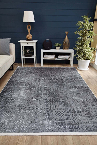 halinet Halı.Net Anthracite Modern Washable Non-Slip Living Room Carpet Haln-...