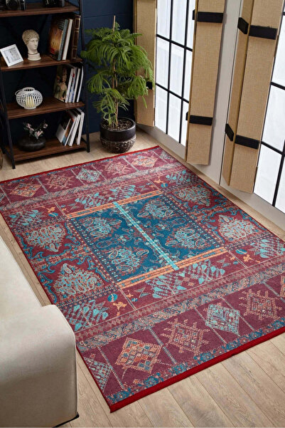 halinet Halı.Net Blue Classic Washable Non-Slip Living Room Carpet Haln-Hln1863