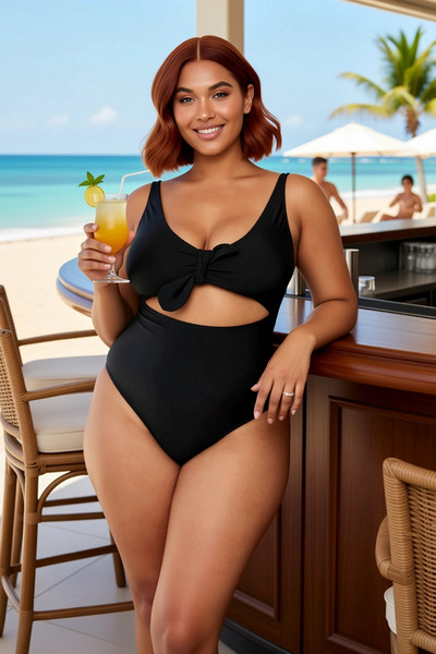 PayBuy Women's Plus Size Swimsuit V-Neck Sleeveless Cut Out Tie-Up Covered Fl...