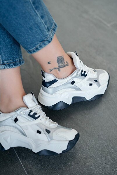 Parponi Tona Women's Thick Soled Lace-Up Sneakers White