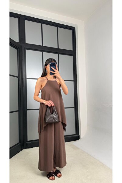 GAUS CO Coffee Knitted Strap Tencel Jumpsuit Gaus-01436