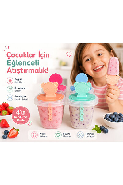 DİYA3 4’lü Meybuz ve Dondurma Kalıbı BPA’sız Ev Tipi Popsicle Seti