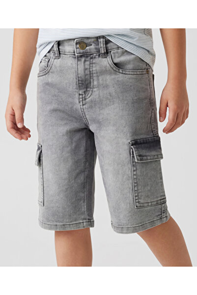 Pine kids Knee Length Washed Denim Shorts - Grey