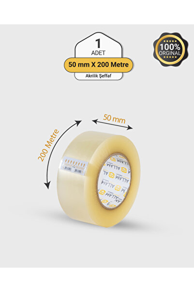 ALLAM AMBALAJ. 1 Adet Akrilik Şeffaf Koli Bandı 50mm x 200mt Güçlü Yapışkan