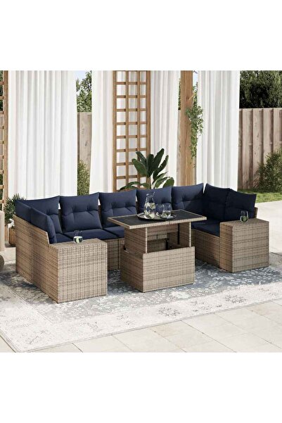 vidaxl Set canapele gradina cu perne 8 piese gri poliratan/lemn acacia