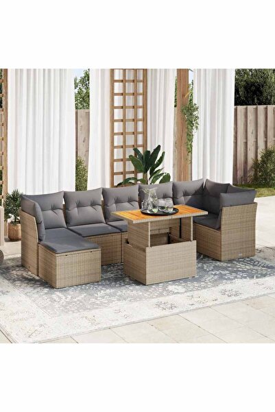 vidaxl Set canapele de gradina, 8 piese, cu perne, bej, poliratan