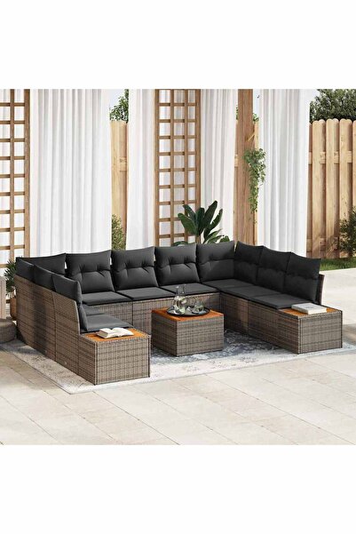vidaxl Set de canapele pentru gradina cu perna 10 pcs Gri Rattan poli