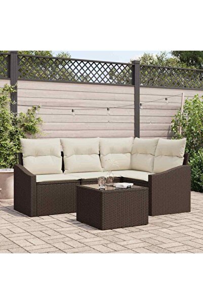 vidaxl Set de canapea cu perna 5 pcs Maro poliratan