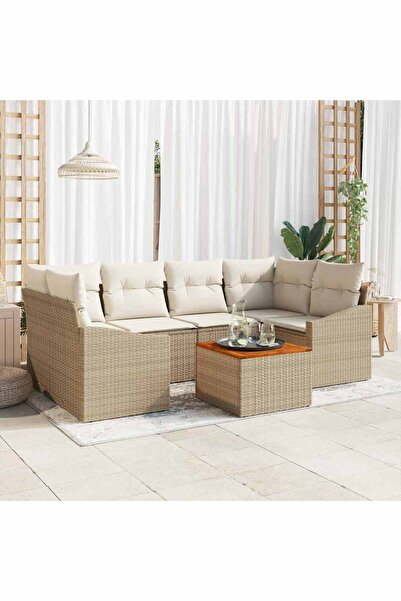vidaxl Set de canapele pentru gradina 7 pcs Bej È™i crem poliratan