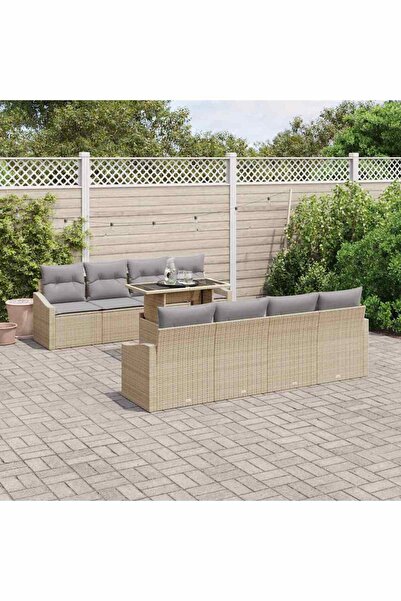 vidaxl Set de canapele pentru gradina cu perna 9 pcs Bej poliratan