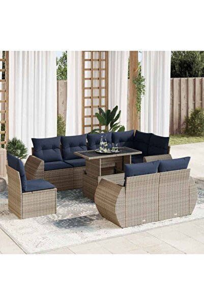 vidaxl Set canapele gradina cu perne 9 piese gri poliratan/lemn acacia