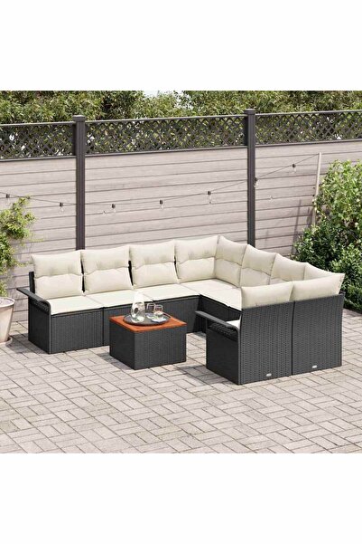 vidaxl Set de canapele pentru gradina cu perna 9 pcs Negru poliratan