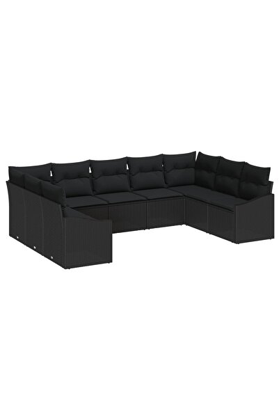 vidaxl Set de canapele pentru gradina 9 pcs Negru poliratan
