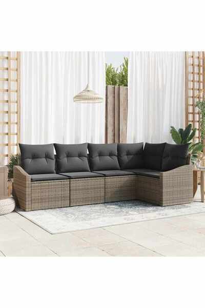 vidaxl Set de canapea cu perna 5 pcs Gri poliratan