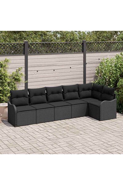 vidaxl Garden sofa set 6 pcs Black polyrattan