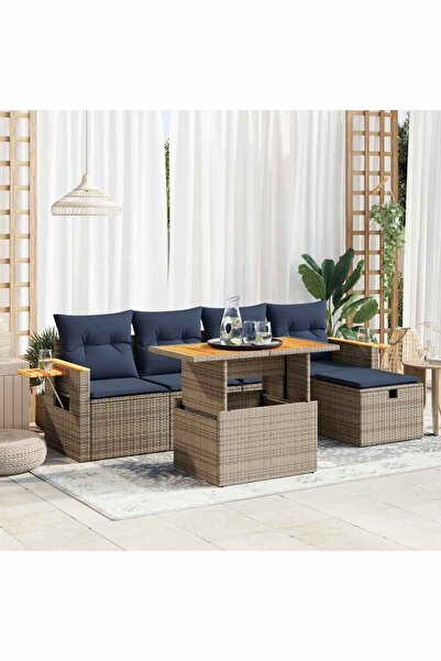 vidaxl Set mobilier gradina cu perne 6 piese gri poliratan/lemn acacia