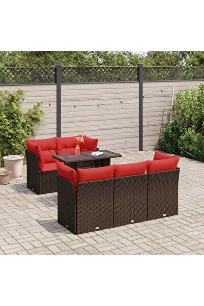 vidaxl Set canapele de gradina cu perne, 6 piese, maro, poliratan