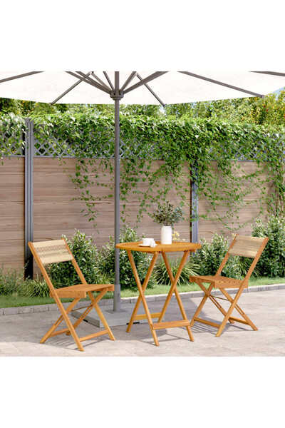 vidaxl Set mobilier bistro, 3 piese, bej, polipropilena È™i lemn masiv