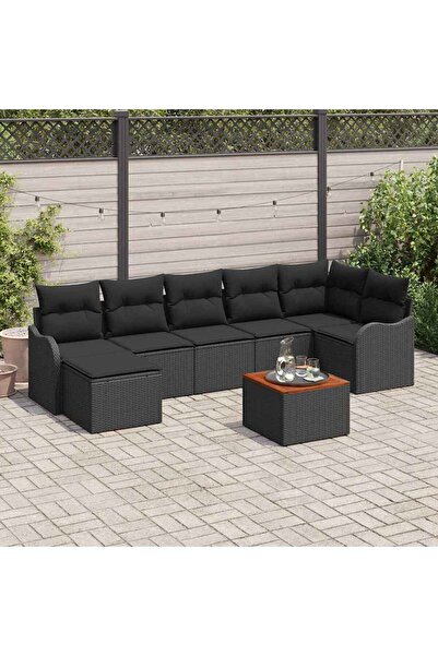 vidaxl Set de canapele pentru gradina cu perna 8 pcs Negru poliratan