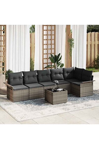 vidaxl Set de canapele pentru gradina cu perna 7 pcs Gri poliratan