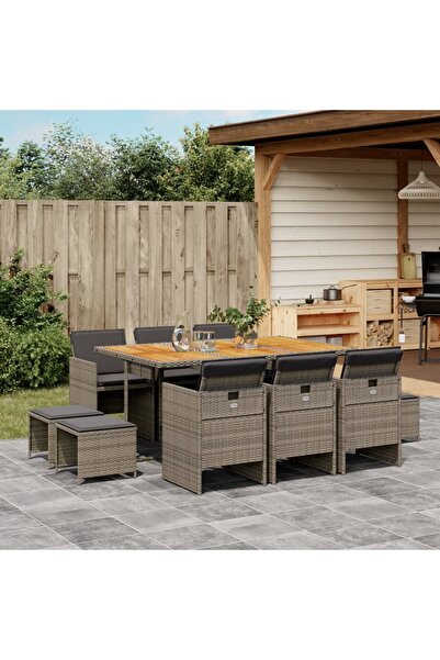 vidaxl Set mobilier de gradina cu perne, 11 piese, gri, poliratan