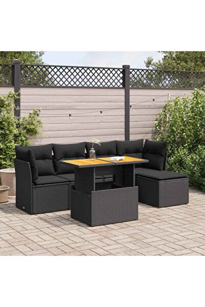 vidaxl Set mobilier de gradina cu perne, 6 piese, negru, poliratan