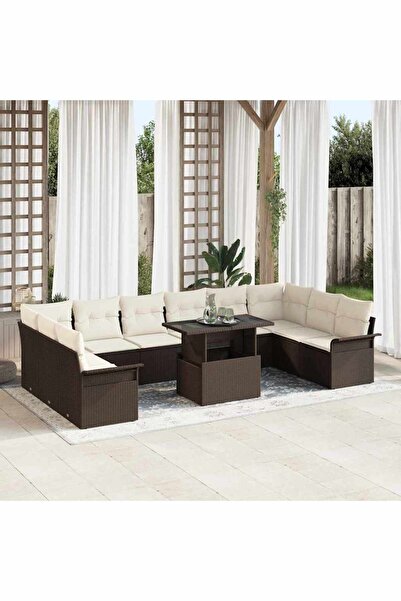 vidaxl Set de canapele pentru gradina cu perna 11 pcs Maro Rattan poli
