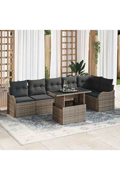 vidaxl Set de canapea cu perna 7 pcs Gri Rattan poli