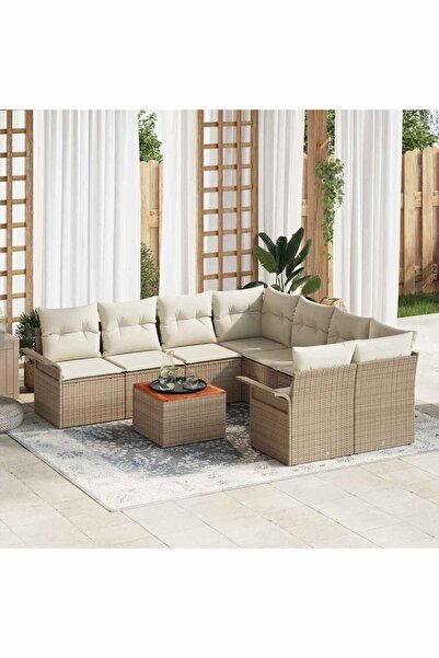 vidaxl Set de canapele pentru gradina cu perna 9 pcs Bej poliratan