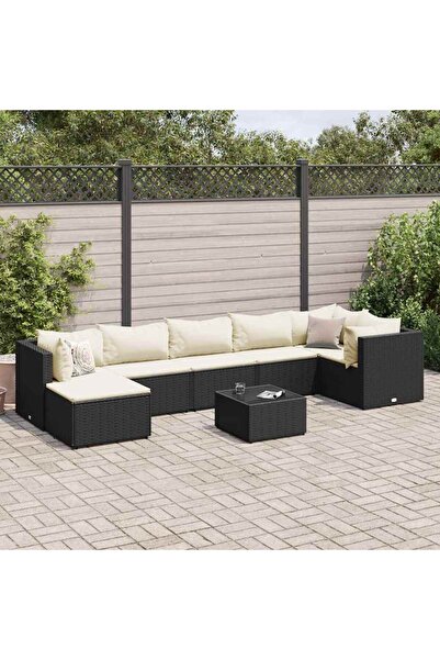 vidaxl Set mobilier de gradina cu perne, 8 piese, negru, poliratan
