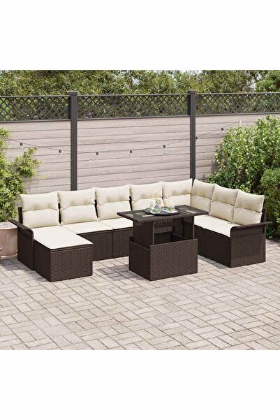 vidaxl Set de canapele pentru gradina cu perna 9 pcs Maro poliratan
