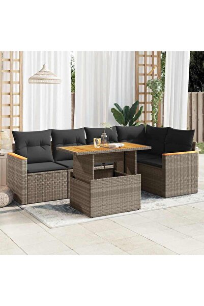 vidaxl Set mobilier gradina cu perne 6 piese gri poliratan/lemn acacia